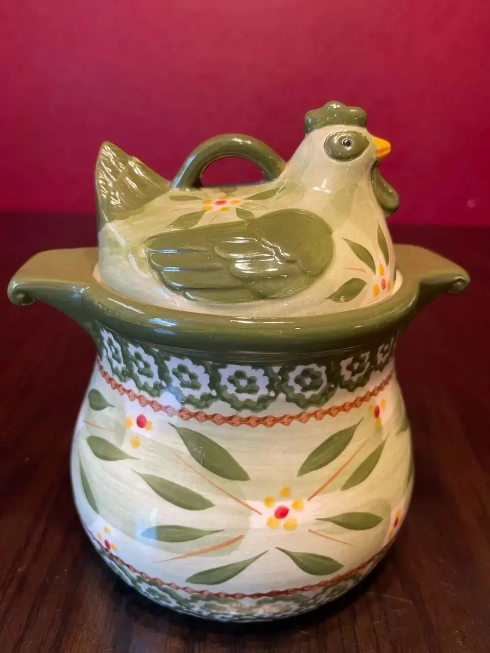 Temp-tations Old World Green Chicken Hen Mini Baker Canister Bowl with Lid